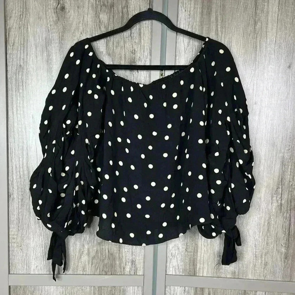 Lovers + Friends Top Sz S Off The Shoulder Polka Dot Bubble Balloon Sleeve - Picture 4 of 13